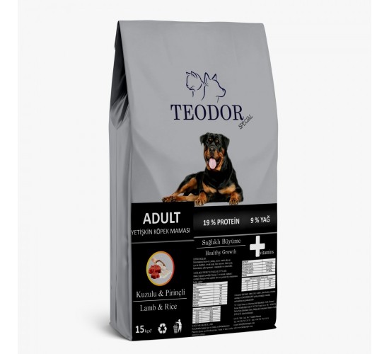 Teodor adult yetişkin köpek maması kuzulu ve pirinçli yüksek enerjili 15 kg