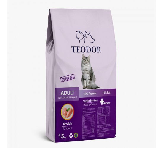 Teodor adult yetişkin kedi maması tavuklu 15 kg