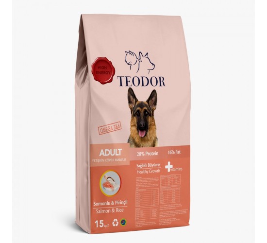 Teodor adult yetişkin köpek maması somonlu pirinçli yüksek enerjili 15 kg